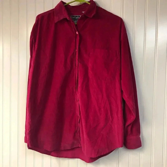 Details Express 100% Cotton Pink Corduroy Button Down Long Sleeve Large Vintage - Picture 2 of 4